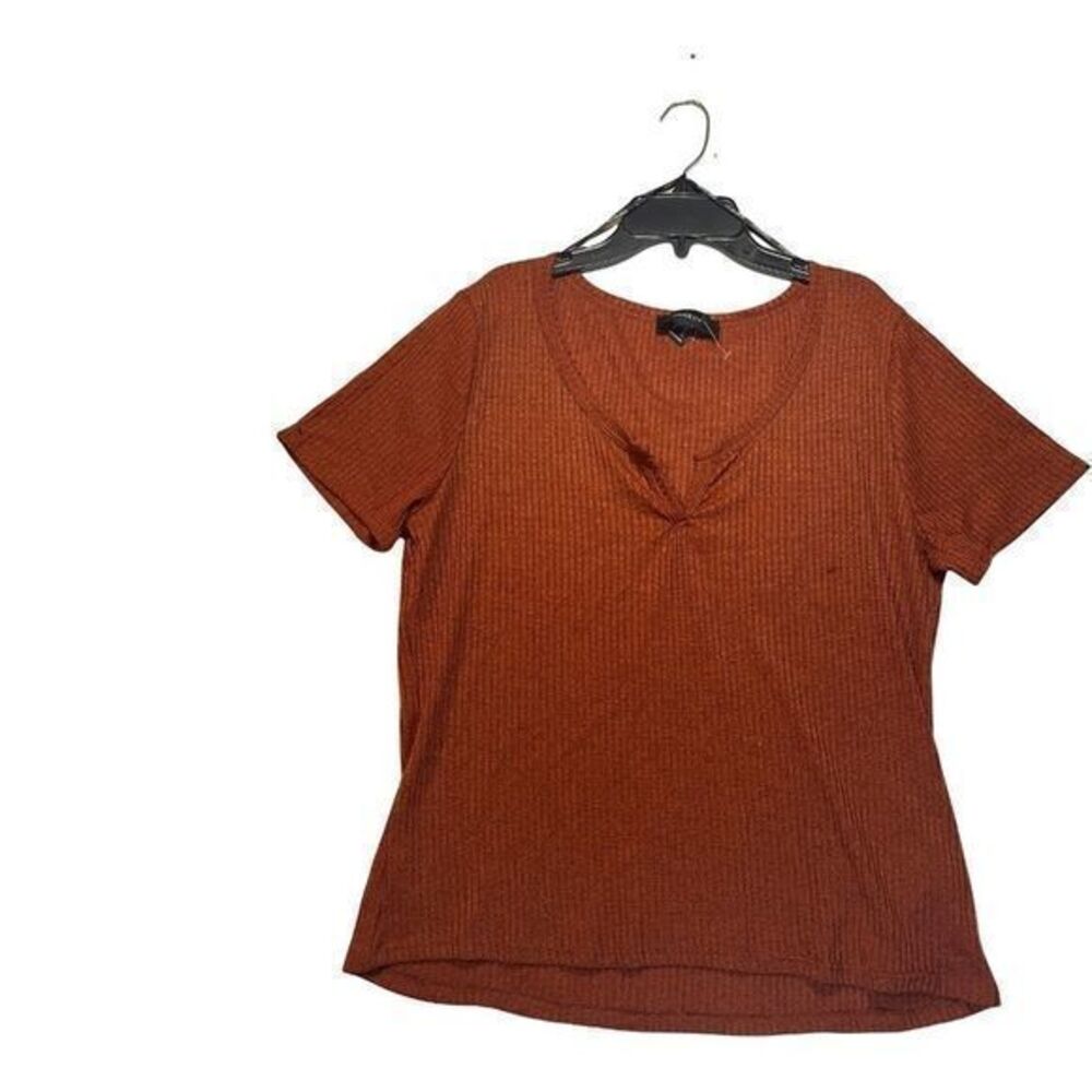 Forever 21 Knit Shirt Womens Size 2X Rust Short Sleeve Juniors V-Neck Knit